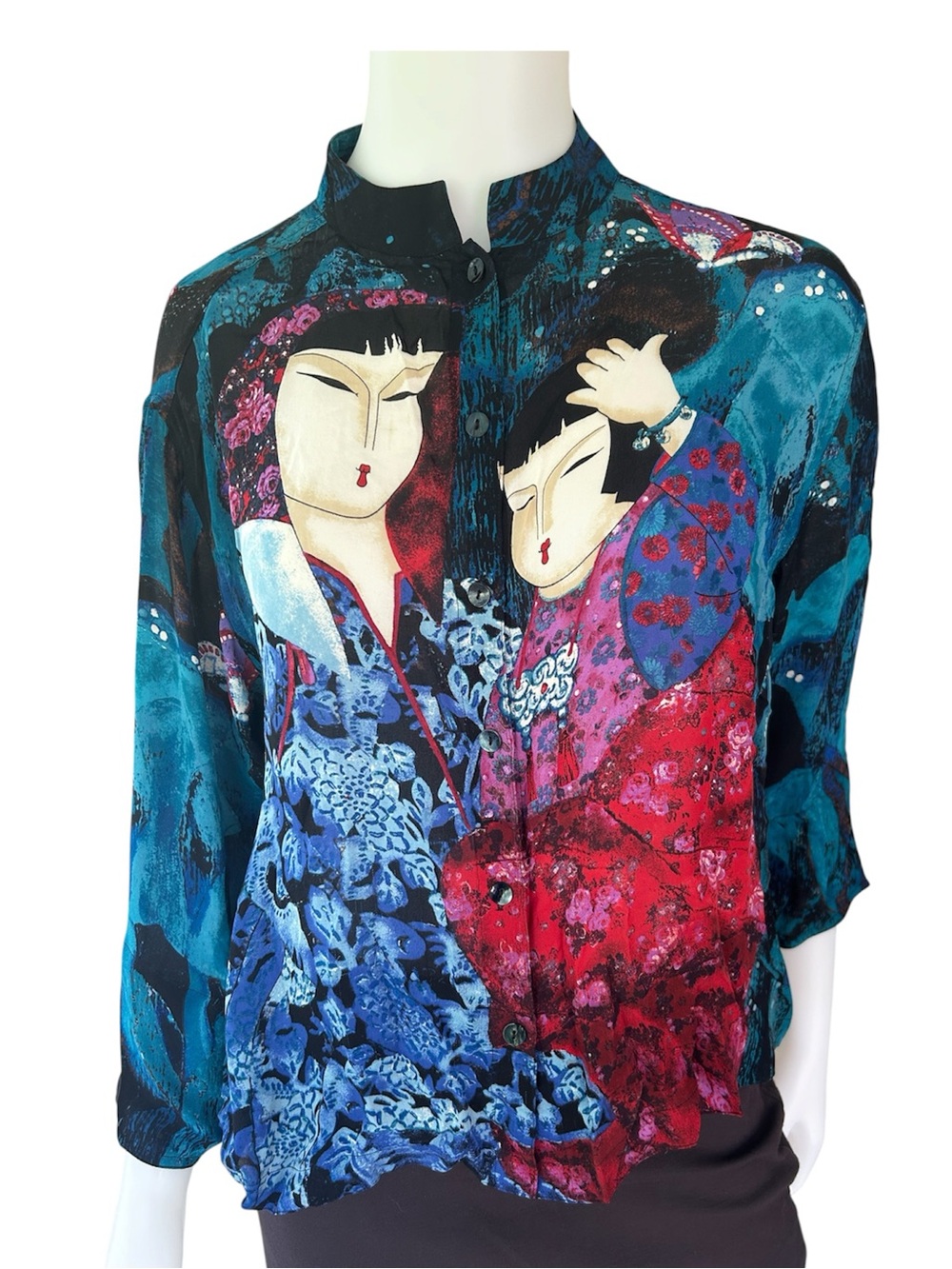 Vintage Silk Blouse Large Chicos Asian Floral